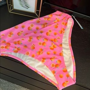 Pink high waist bikini bottom, orange print 🍊